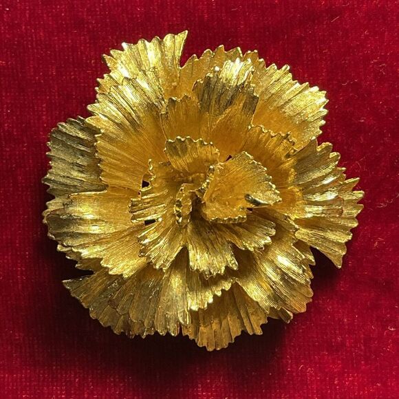 ART Arthur Pepper Jewelry - VTG ART Arthur Pepper Carnation Chrysanthemum Flower Brooch Gold Tone Floral Pin